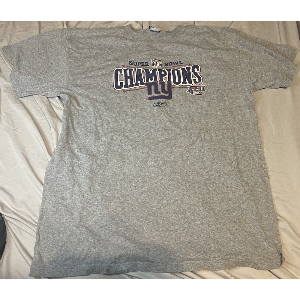 Reebok New York Giants Shirt Mens XL Gray NFL Super Bowl XLII Champions Graphic